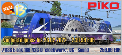 Piko 71188 H0 DC Sound E-Lok 186 423-0 clockwork RTB-Cargo