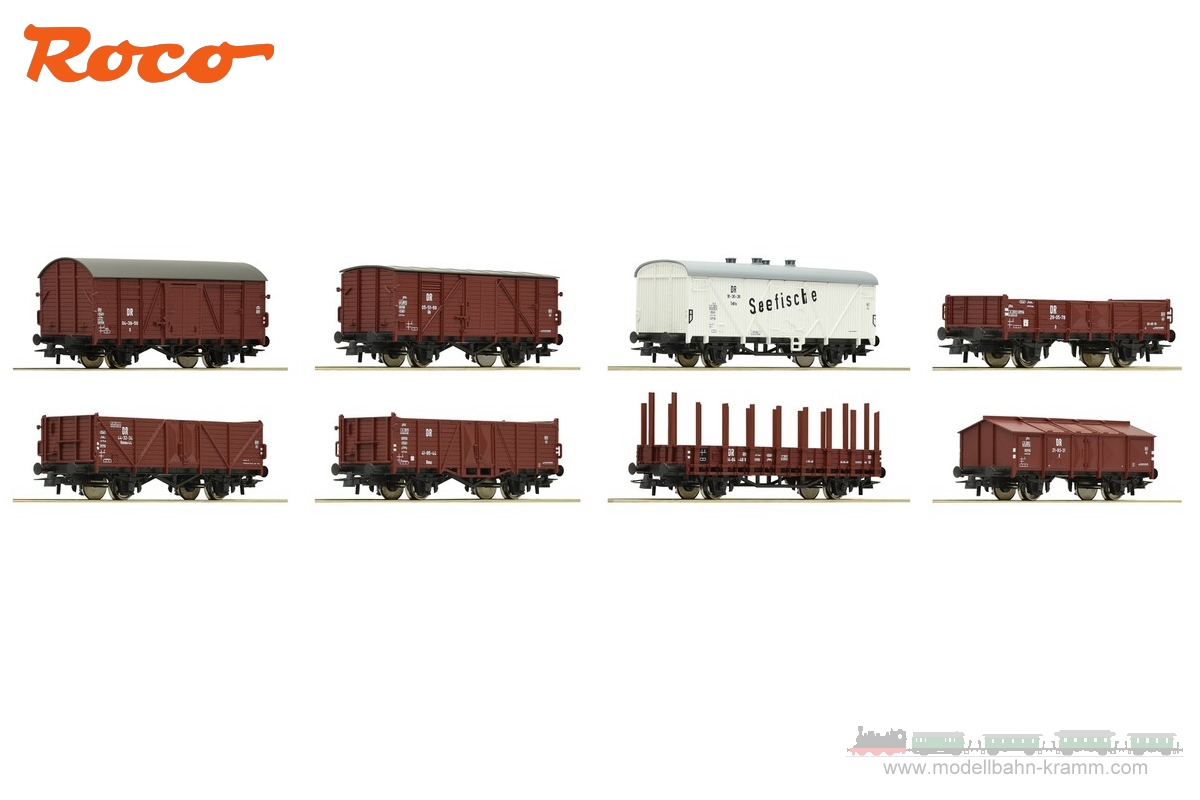Roco 67127  -  H0 Set 8x Güterwagen, Epoche-3 der DR