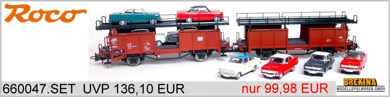 Roco 6600047.SET H0 Autotransportwagen mit 8 Opel Modellen, DB