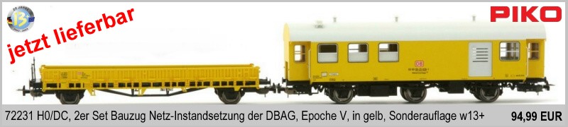 Piko 72231 H0 DC 2er Set Bauzug Netz-Instandsetzung, DBAG, Epoche V, gelb