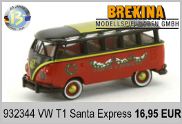 Brekina 932344 H0/1:87 VW T1b Bus ´SANTA EXPRESS´ Weihnachtsmodell 2023