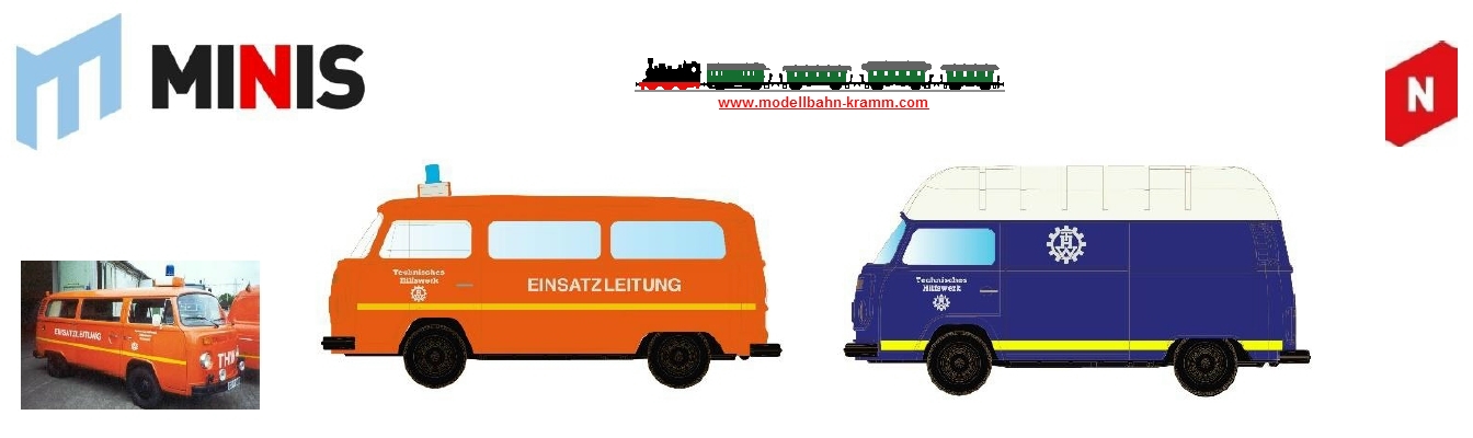 Lemke MiNis N-gauge, set of 2 VW Bus T2 THW flood relief - limited!